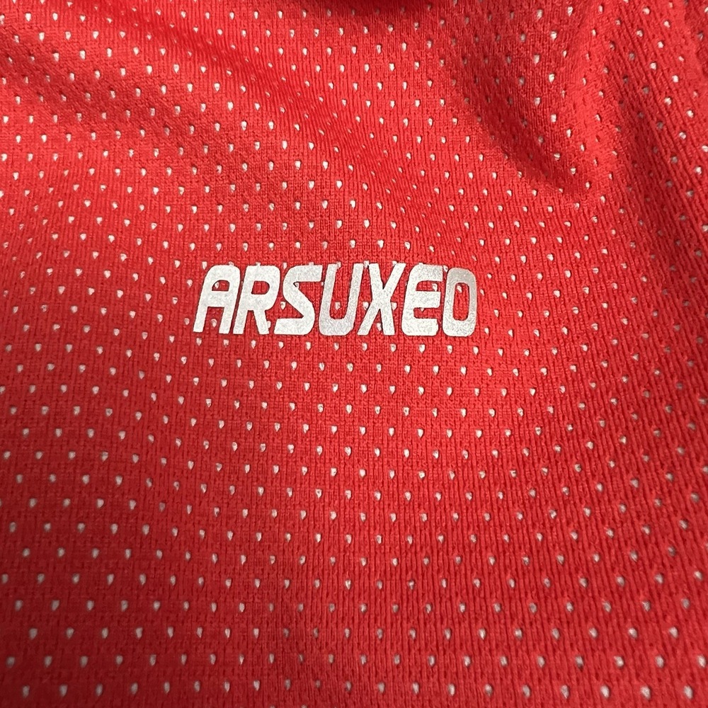 Arsuxeo Cycling Jacket Red Black Mens Medium Reflective Full Zip Bike Pockets - Picture 11 of 12